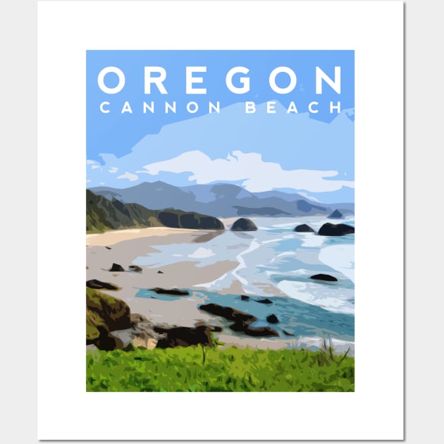 Cannon Beach, Oregon Travel Illustration Wall Art by typelab